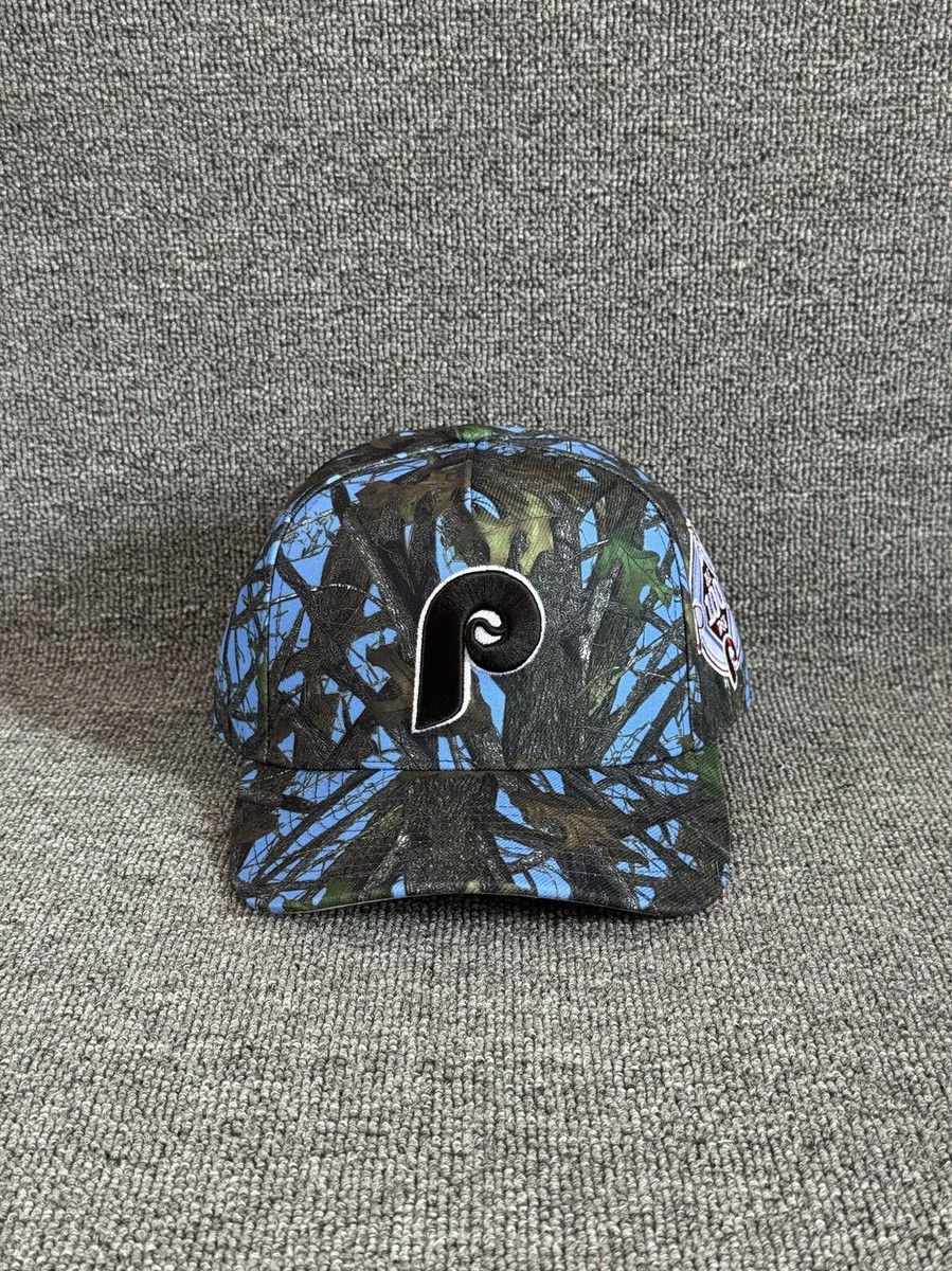 Mitchell & Ness Phillies Camo Snapback Hat Blue Curved Brim MLB
