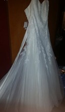 wedding dress size 6, preowned, white, beaded, and long 
