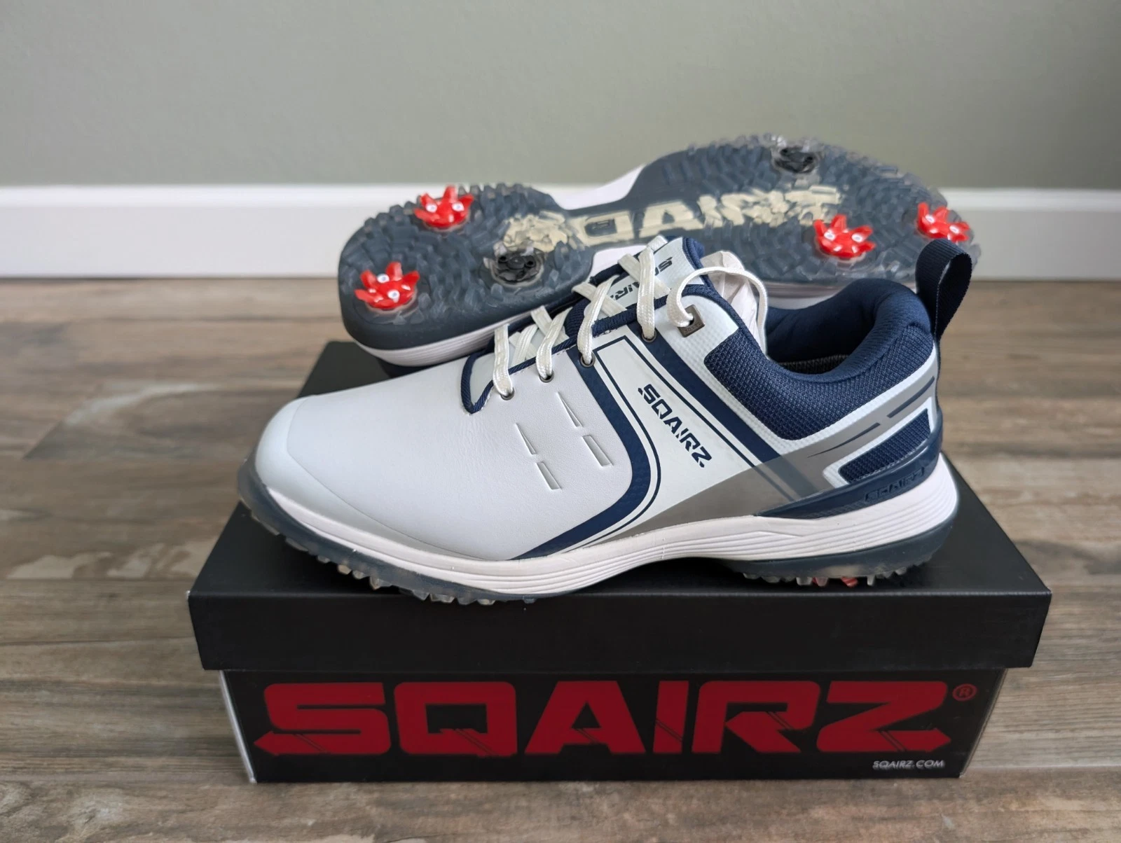 NEW Sqairz Speed Mens Golf Shoes WH/NAVY Size 10