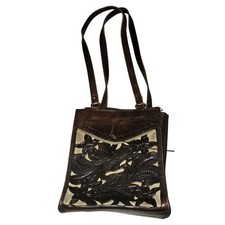 Tooled Leather Shoulder Bag Western Boho Floral Accent Brown coastal cowgirl