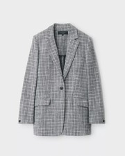 595 RAG BONE Ames Deconstructed Check Cotton Blazer Jacket Coat 2 Grey Relaxe