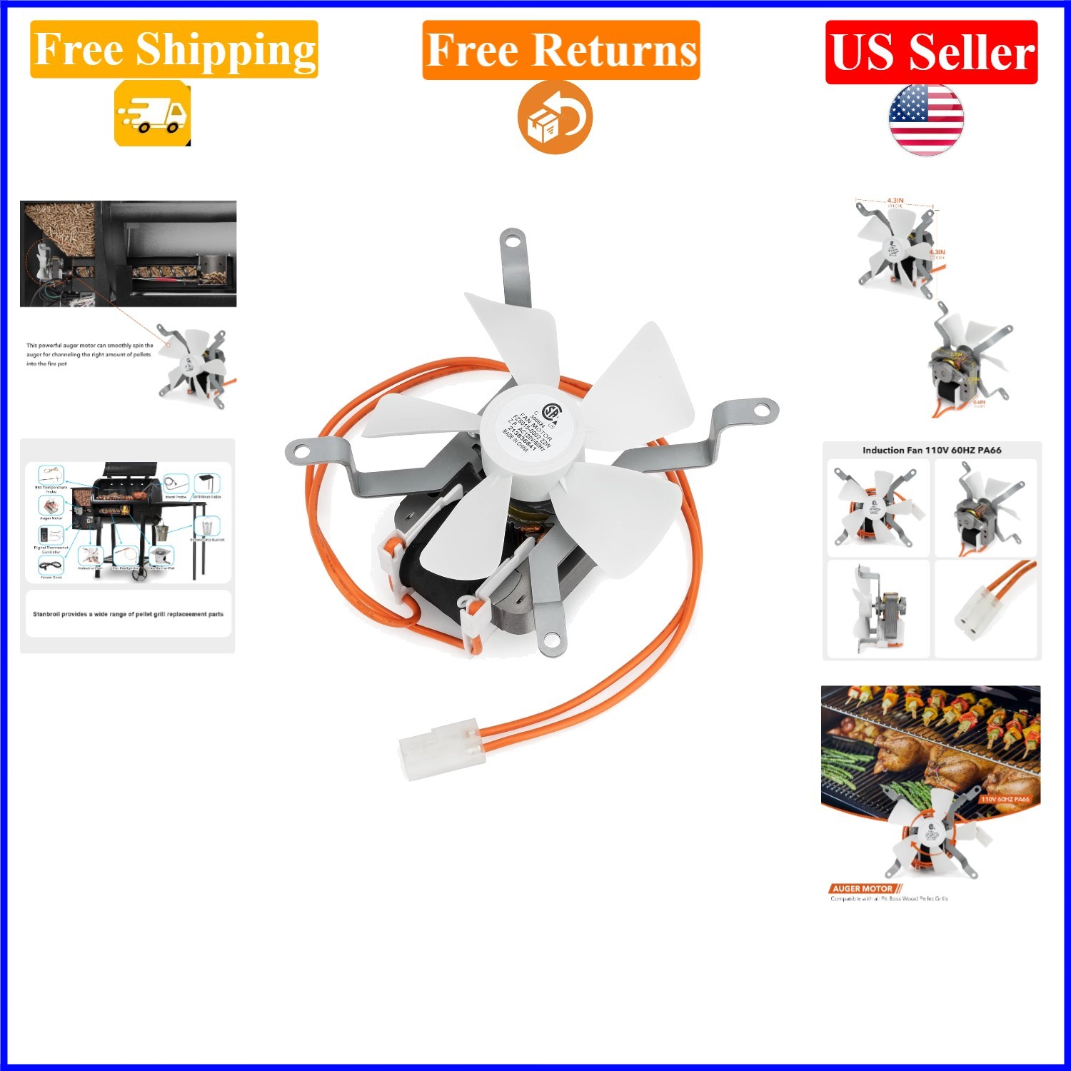 Pellet Grill Induction Fan Motor Replacement for Pit Boss Wo