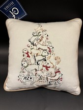 Embroidered Christmas Tree Of Dogs Pillow New w/ Tag 9 x9 100 Cotton C F Home