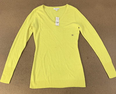 NY&C Women's Size XS Yellow Long Sleeve Super Soft Essential V Neck Sweater NWT