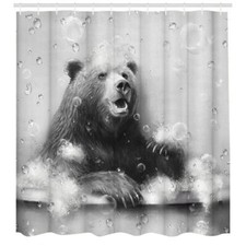 Shower Curtain Bears Funny Animal Bathroom Bathtub Decor Black and White Farm...
