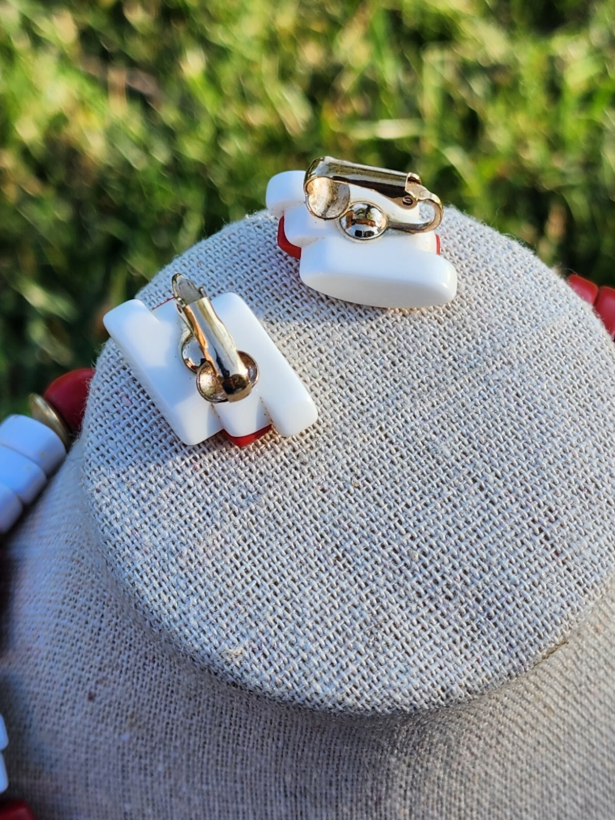 Vintage Set WHITE & RED Rectangular Shape Tile Ne… - image 3