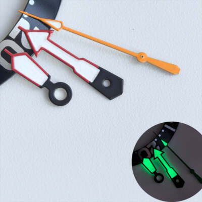Red Trim White Painted Orange Second Green Lume Watch Hands for NH35/36 Movement