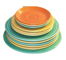 Fiestaware 12 Plate Lot Genuine Dinner Lunch Dessert Salad Green Gold Red HLC