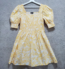 1. STATE Bodice Dress Womens Large Yellow Floral Smocked Puff Sleeve Cottagecore