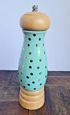 Kamenstein Green Gold Polka Dot Ceramic & Wood  8" Salt / Pepper Mill Grinder