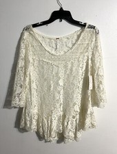 FREE PEOPLE NWT Ivory Lace Sheer Boho Tunic Blouse Top Cover-Up Womens  SMALL