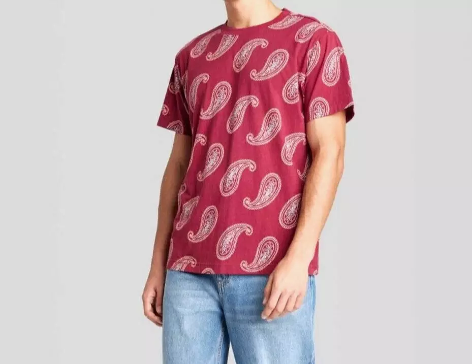 Original Short Sleeve Crew Neck T-Shirt S Red Paisley Ribbon Mens Adult NWT