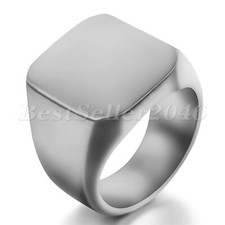 Polished Stainless Steel Signet Ring Men Women Wedding Band Size 6-16 Half Size