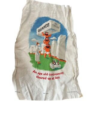 Vintage Guiness Beer Tea Towel Irish Linen 19x30  1960 s For Strength