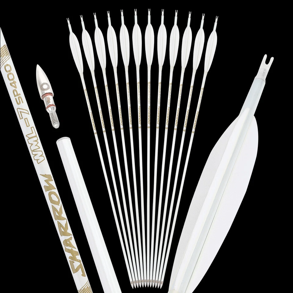 32" Pure Carbon Arrows 5" Feather SP400-800 Recurve Compound Bow Hunting Target - Image 2 of 4