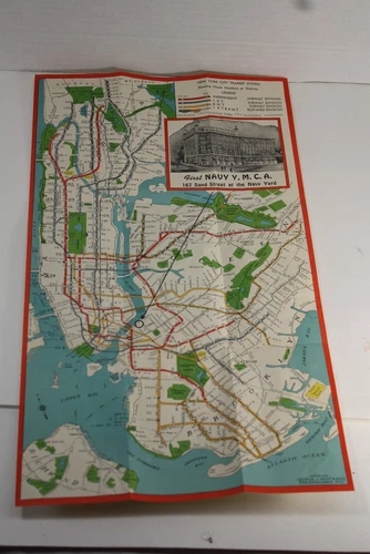 World War II Era Navy Y.M.C.A. New York City Map Vintage