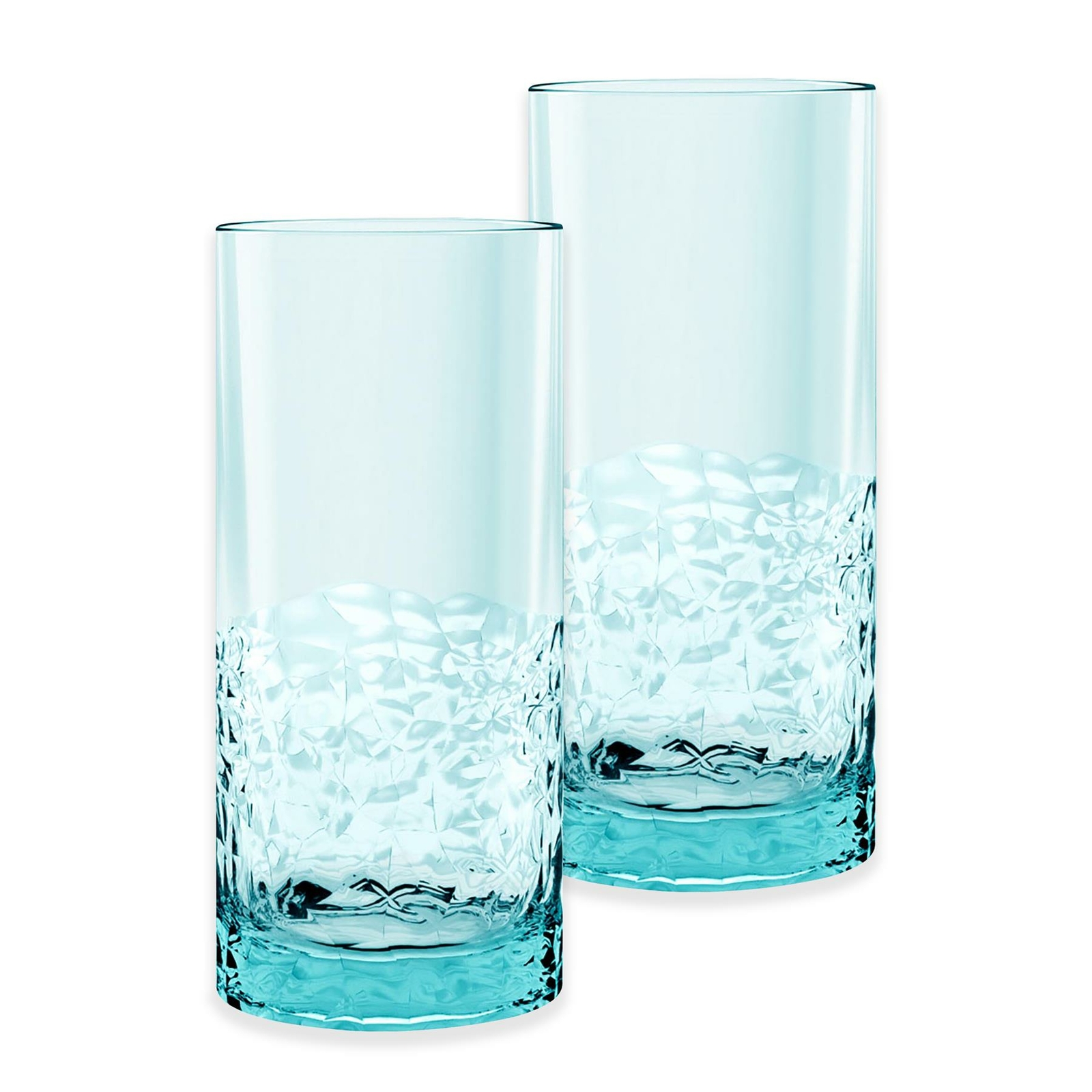 Cube Blue Plastic/Acrylic Highball Drinking Cups - Set of 2
