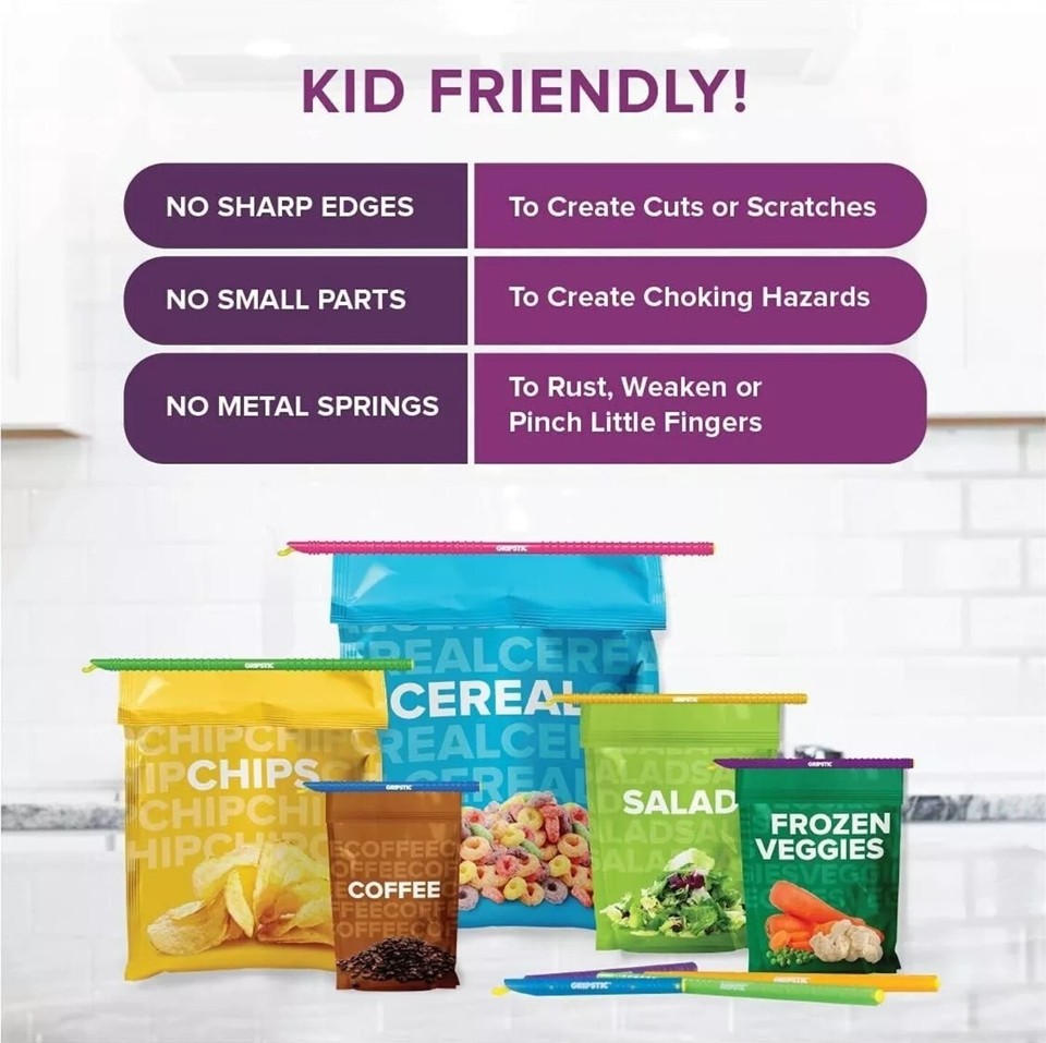 GRIPSTIC Bag Sealer The Word's Best Reusable Chip Clips, Bag Clips