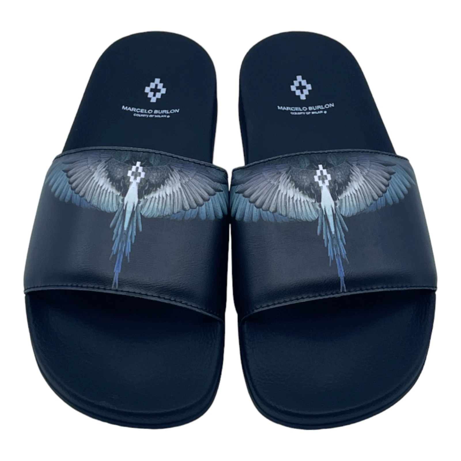 MBT Marcelo Burlon Uomo Blu Ali Slider Nero Multicolore NUOVO DI ZECCA IN SCATOLA