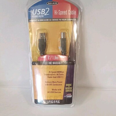 Belkin 6FT. USB2 Hi-speed Cable A Plug/B Plug -  New Sealed in Package 