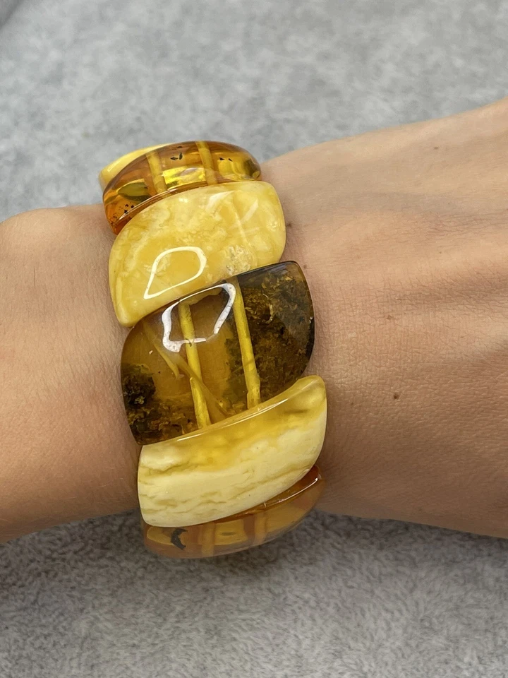 Pulsera de Piedra Ámbar Báltico Natural Genuina.Pulsera Ámbar MULTICOLOR 6,9 Pulgadas Foto 2 de 4