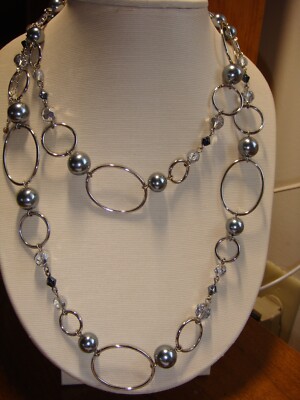 LIA SOPHIA GREY PEARL MULTI OVAL HOOP LINK SILVER TONE  display picture 1