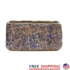 Ceramic Rectangle Planter Floral Print Indoor Pot Faux Flower Display Home Decor