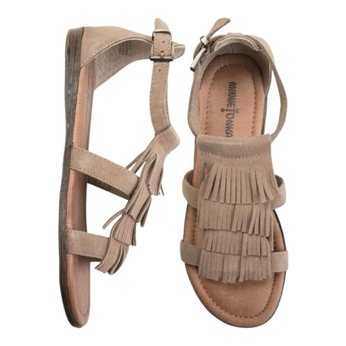 Minnetonka Suede Fringe Leather Maui Sandals Tan Size 11