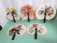 5 Vintage People's Republic of China Paper Metal Folding Hand Fan floral Scenic