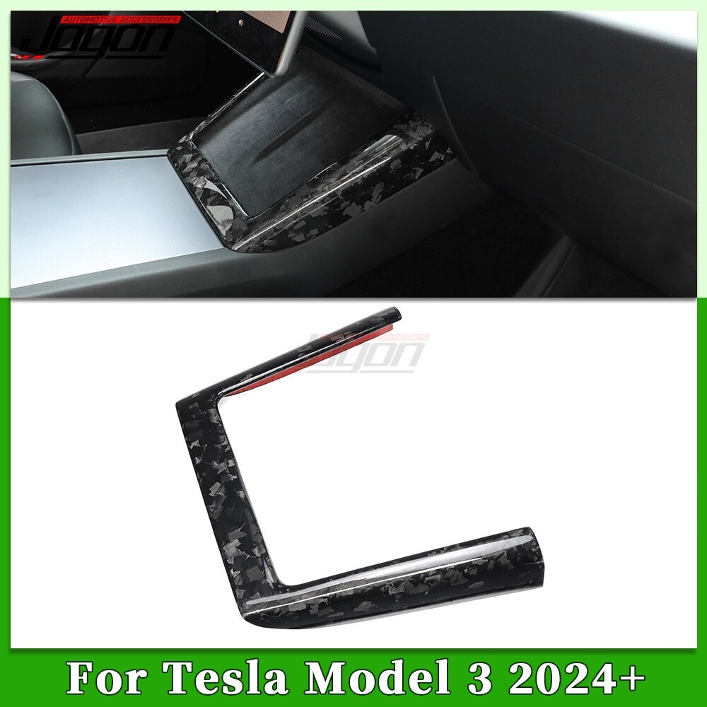 Forged Carbon Center Console Wireless Charger Frame Trim for Tesla Model 3 2024+