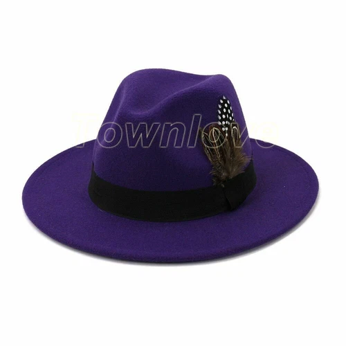Herren Damen Wolle klassisch breite Krempe Wollfilz Hut Panama Trilby Kappe mit Band - Bild 10 von 35