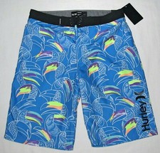 New Hurley Kids Blue Basin Beach Birds Boardshorts Shorts Youth Boys Size 18 29