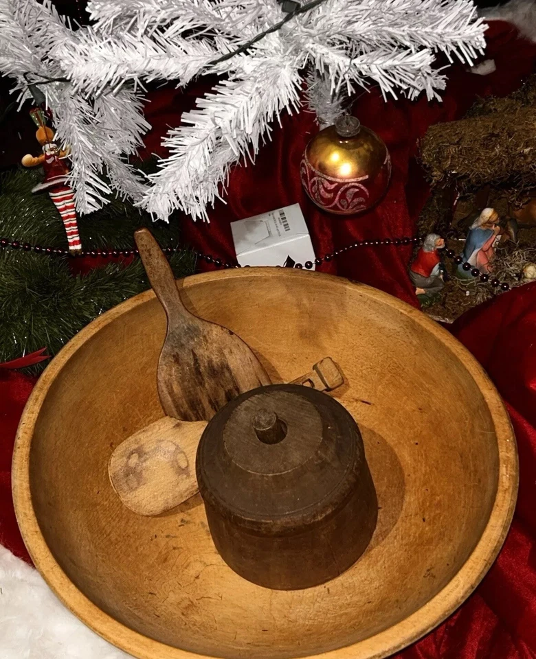 Antiguo cuenco de mantequilla de madera Munising de 15”x6”. Molde de mantequilla. 2 paletas de mantequilla de madera Foto 4 de 4