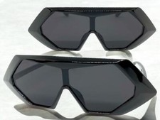 Futuristic Space Robot Modern Shield Party Rave SUNGLASSES Black Frame Dark Lens