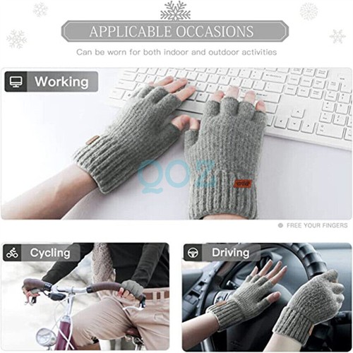 Fingerless Gloves Thermal Cashmere Mens Warm Hunting Fishing Shooting Mittens - Picture 2 of 18