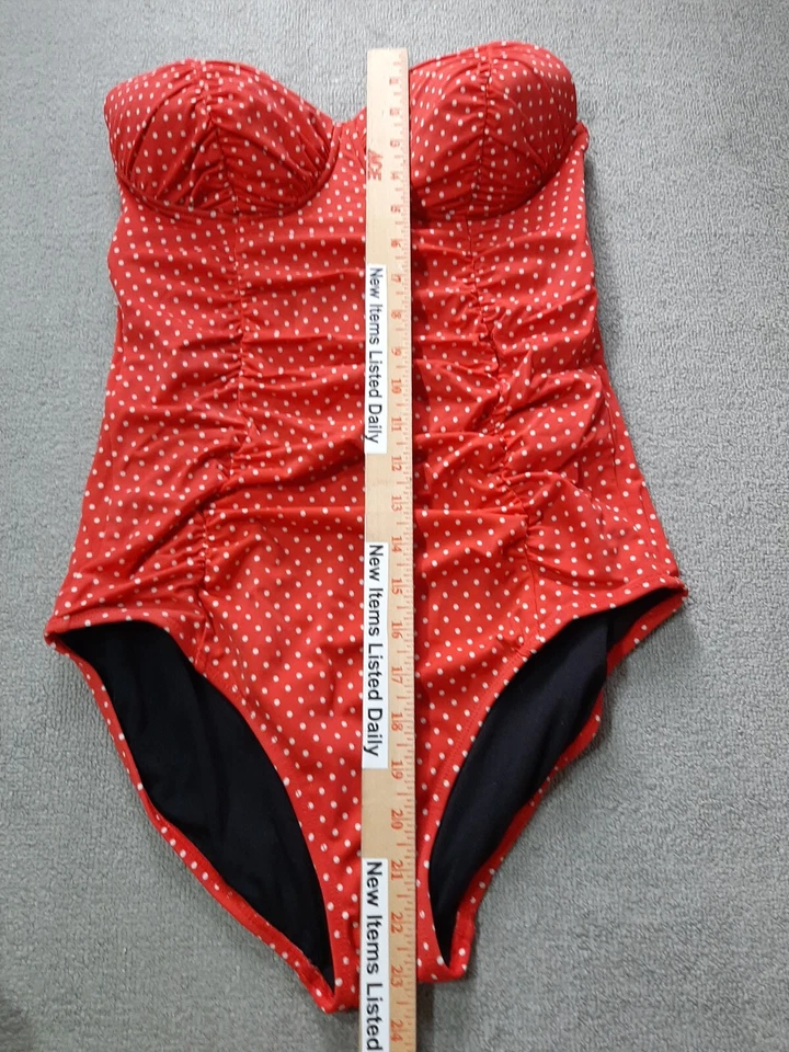 Camiseta sin mangas de natación Jaclyn Smith para mujer talla 10 sujetador incorporado rojo blanco lunares Foto 2 de 4
