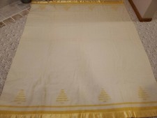 Vintage Faribault woolen Mills Yellow cream tree satin trim blanket 86 x 74