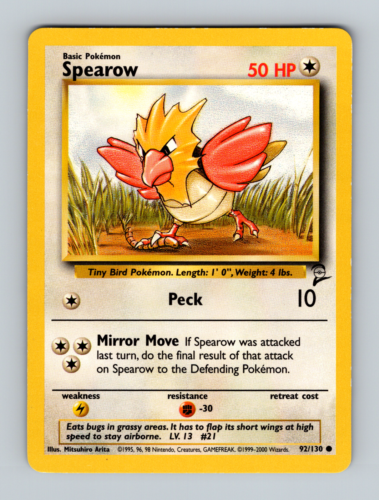 Spearow 92/130 Common Base Set 2 Pokemon TCG LP - Picture 1 of 2