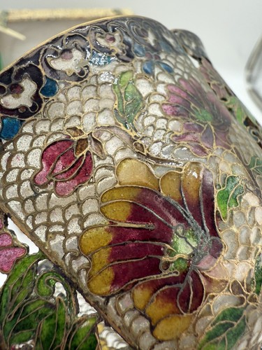 Vintage Chinese Plique A Jour Reticulated Birds Floral Bowl w/stand & Box - 第 9/14 張圖片