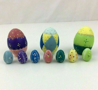 Hand Painted Ceramic Easter Egg Figurines Lot of 10