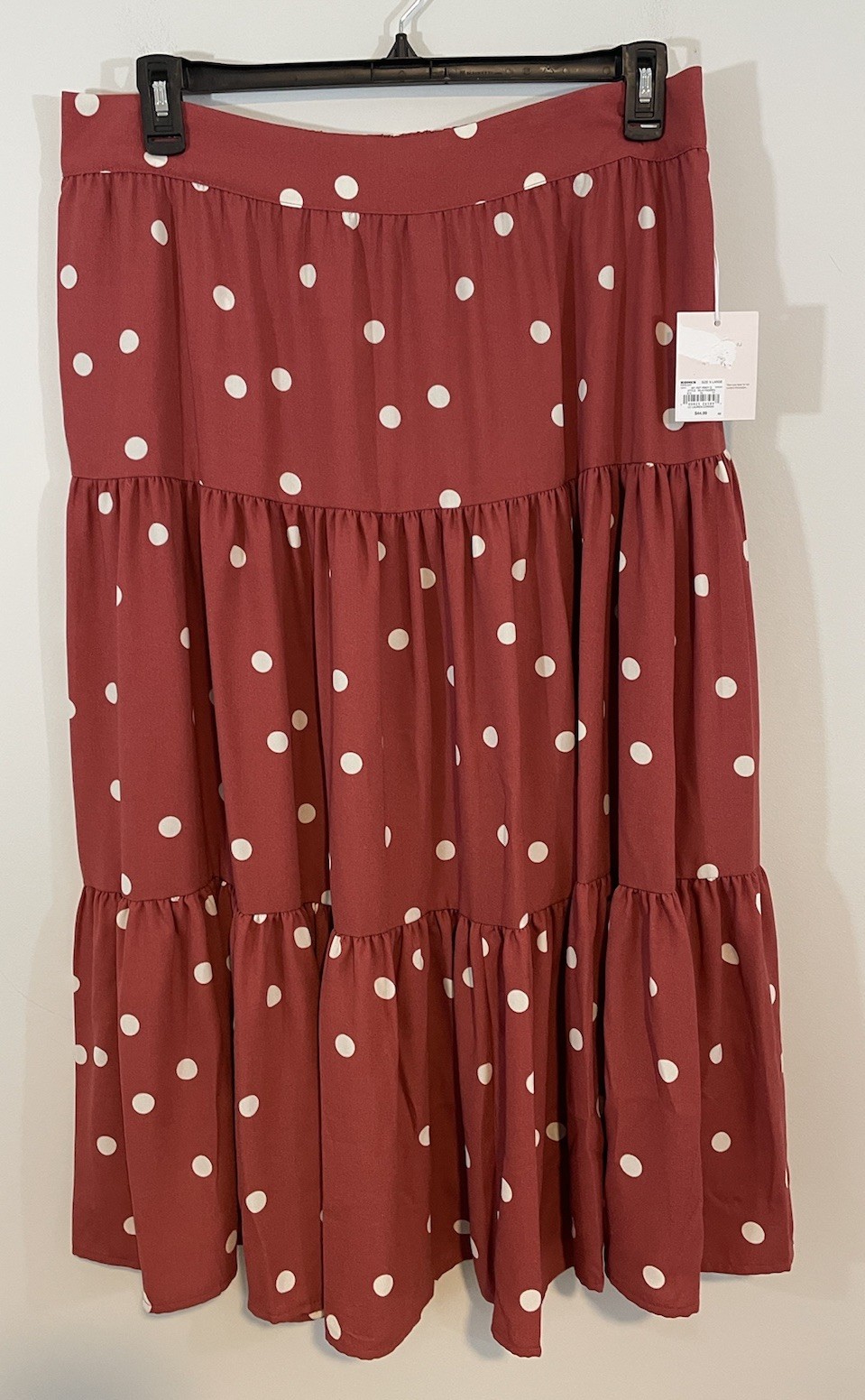 NEW Lauren Conrad Maxi Skirt Womens XL Midi rust Polka Dot Tiered Ruffle A-line