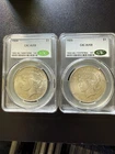 1924 and 1925 CAC Graded Au58 Peace Silver Dollars Lot of 2