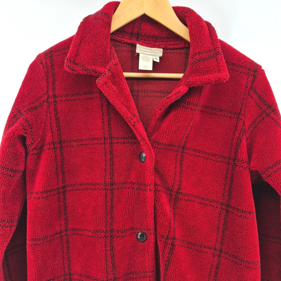 De Colección Coldwater Creek Camisa Roja a Cuadros Polar Chaqueta Botón Delantero Talla Pequeña Hecha en EE. UU. Foto 2 de 4
