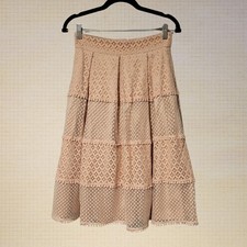 Modern Feminine Lace Tiered Midi Skirt Eliza J Pink Layered Size 2 Waist 26