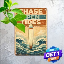 Tropical Surfboard Ocean Waves Metal Sign Vintage Coastal Decor 8x12