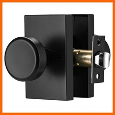 Matt Black Door Knobs with Push Lock for Bath Bedroom Zinc Rectangle Plat...