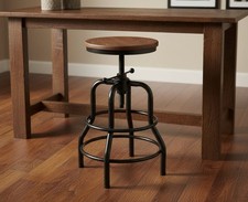 Vintage Industrial Bar Stool Rustic Swivel Chair Wooden Top Metal Stool Pub Seat