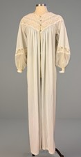 Vintage Blue Peignoir Victorian Prairie Nightgown High Neck Lace Cottagecore