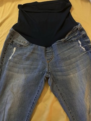 Song Maternity Full Panel Distressed Denim Raw Hem Jeans - Size Large