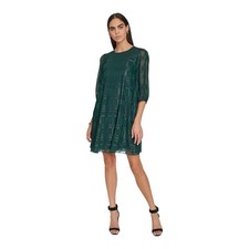 Calvin Klein Women's Metallic Plaid Chiffon 3/4-Sleeve A-Line Dress Size 4 NWT